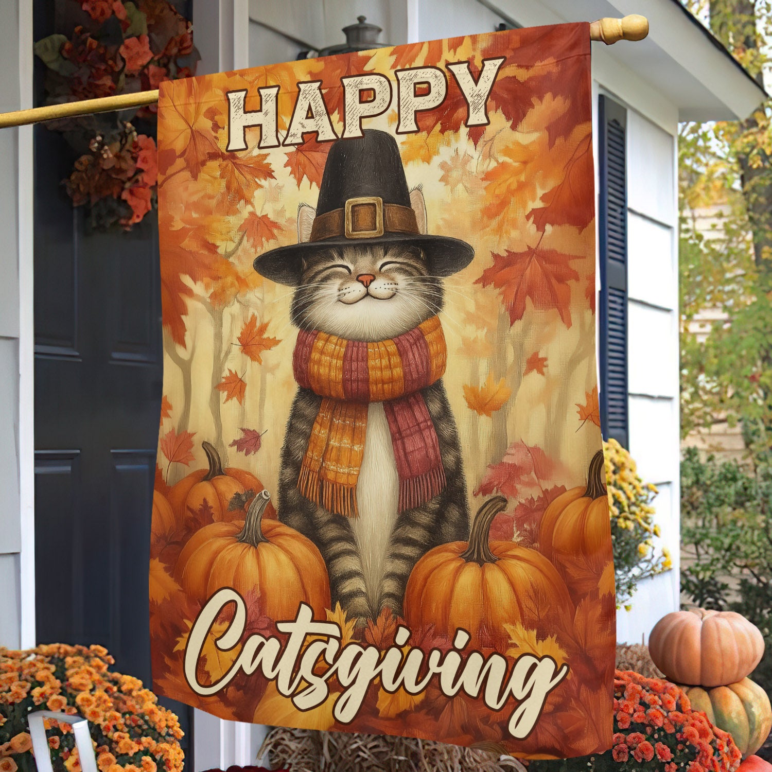 Thanksgiving Cat Flag Happy Catsgiving Thankful Outdoor Decor Yard Decor Gift For Cat Lovers