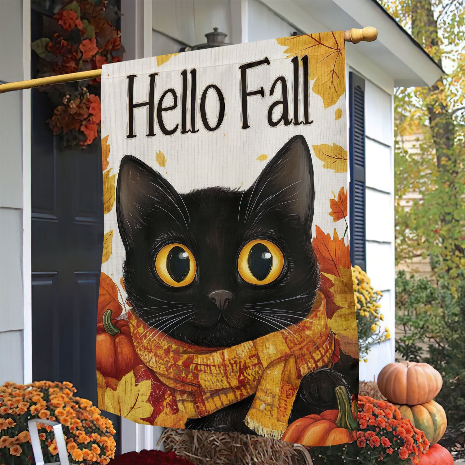 Thanksgiving Cat Flag Hello Fall Thankful Season Outdoor Decor Yard Decor Gift For Cat Lovers