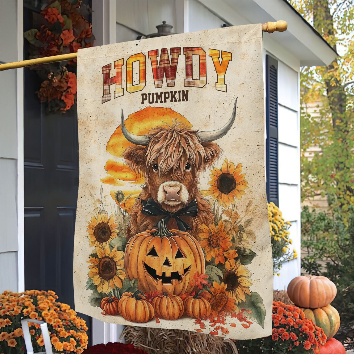 Thanksgiving Cow Garden Flag Howdy Pumpkin Thankful Season Home Decor Gift For Cow Lovers