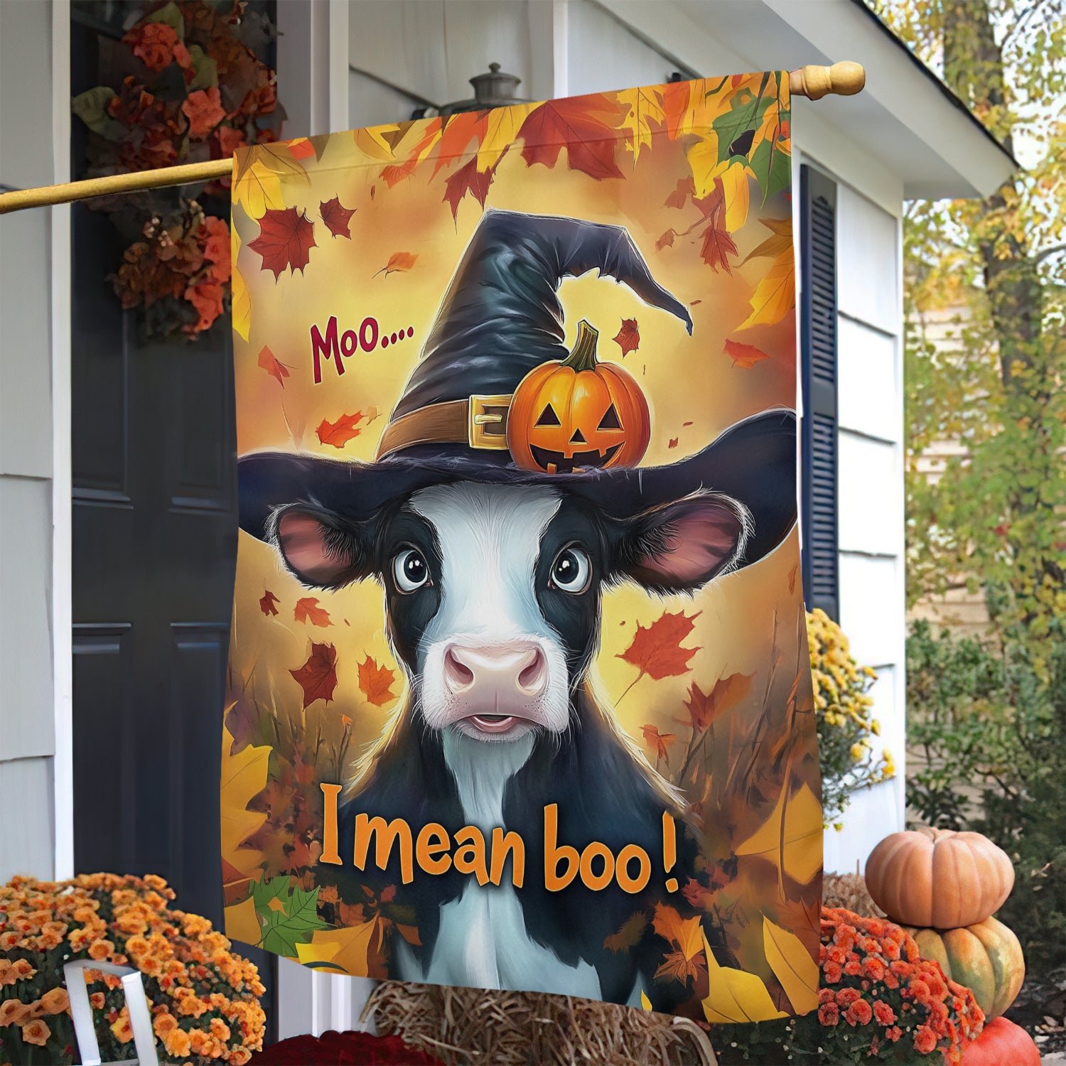 Thanksgiving Cow House Flag Moo I Mean Boo Thankful Season Home Decor Gift For Cow Lovers