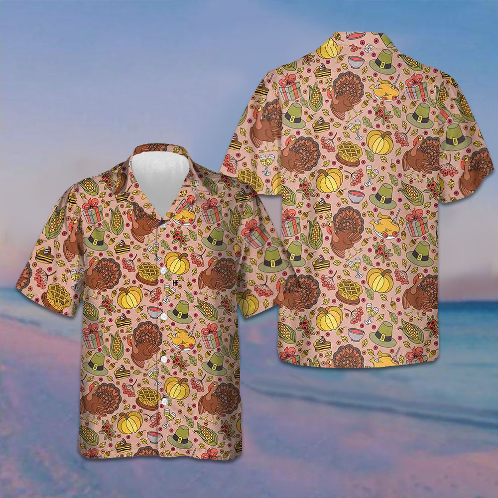 Thanksgiving Food And Drinks Hawaiian Shirt Cool Button Up Shirt Thanksgiving Gift Ideas
