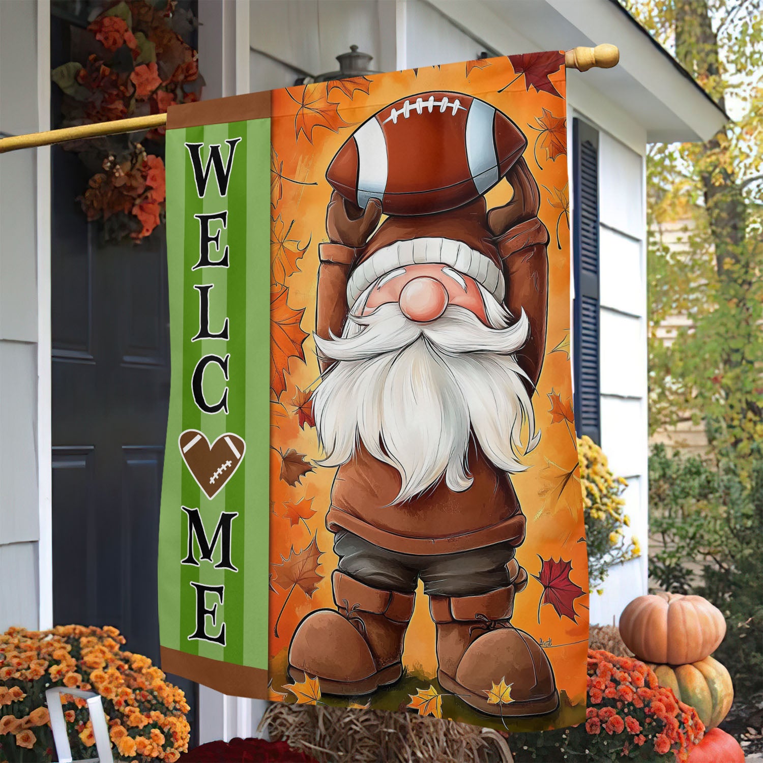Thanksgiving Football House Flag Welcome Thankful Season Outdoor Decor Gift For Football Fans