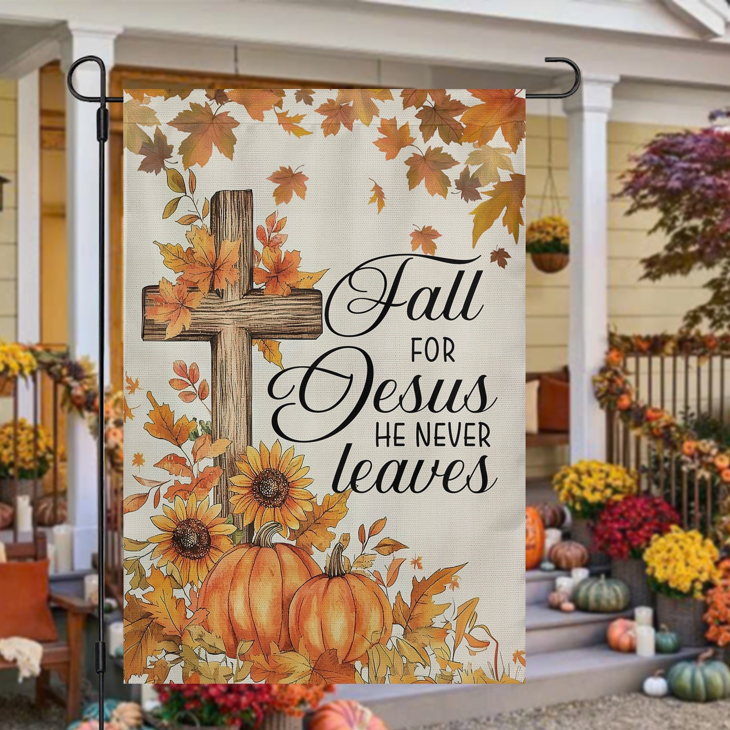 Thanksgiving Garden Flag Jesus He Never Leaves Thankful Outdoor Decor Autumn Yard Decor Gift