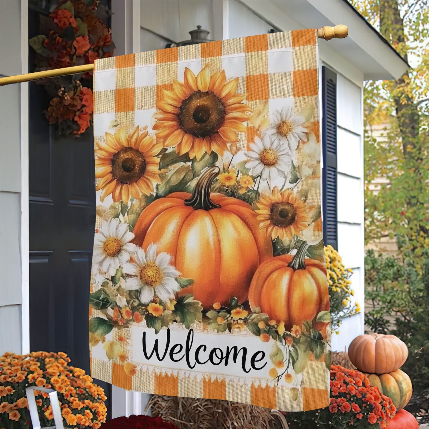 Thanksgiving Garden Flag Pumpkin Welcome Thankful Season Home Decor Gift For Thankful Lovers