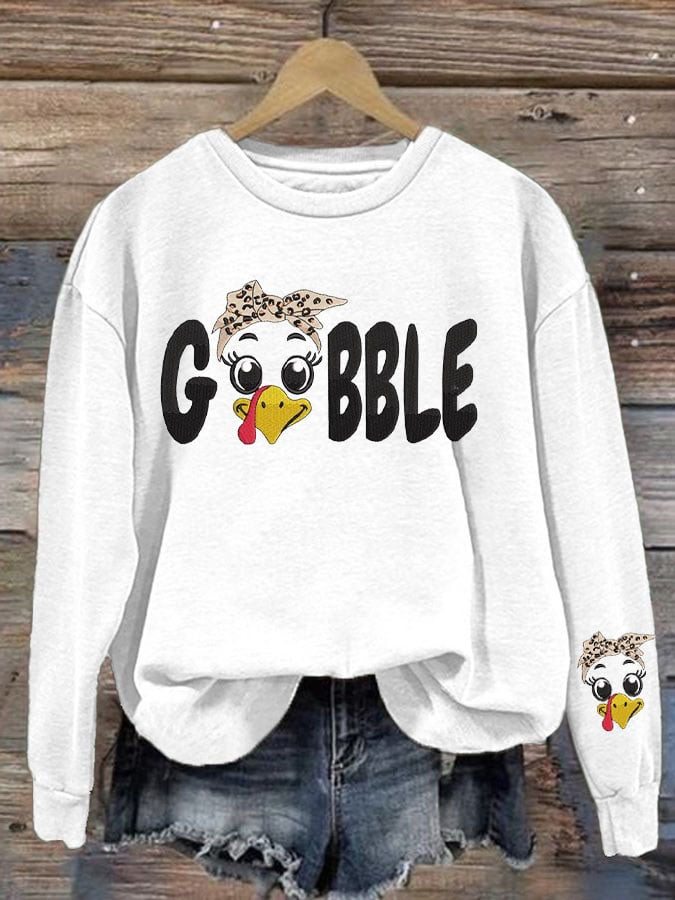 Thanksgiving Gobble Turkey Sweatshirt Cute Turkey Cartoon Merch Gifts For Turkey Lovers