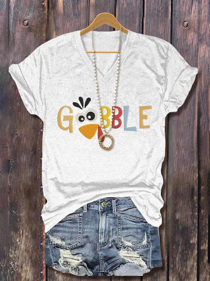 Thanksgiving Gobble Turkey V-Neck Shirt Thanksgiving Wear Merch Unique Gifts For Girlfriends