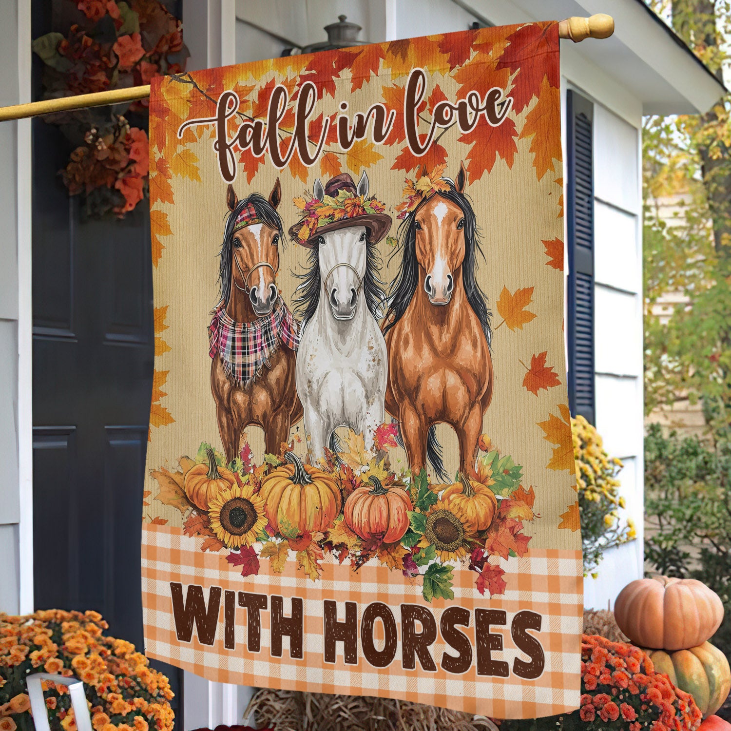 Thanksgiving Horse Flag Fall In Love With Horse Thankful Outdoor Decor Gift For Horse Lovers