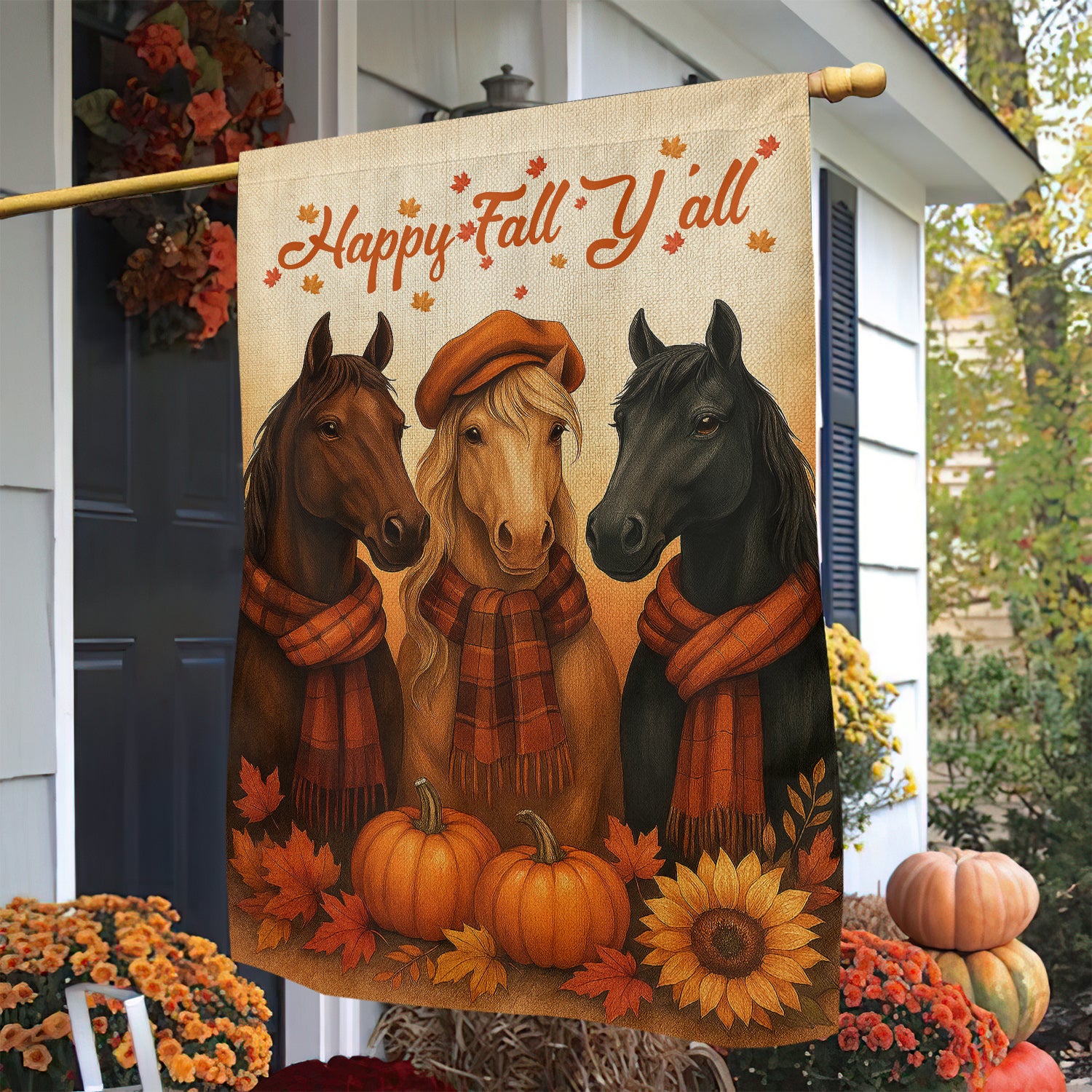 Thanksgiving Horse Flag Happy Fall Y'all Thankful Outdoor Decor Yard Decor Gift For Horse Lovers