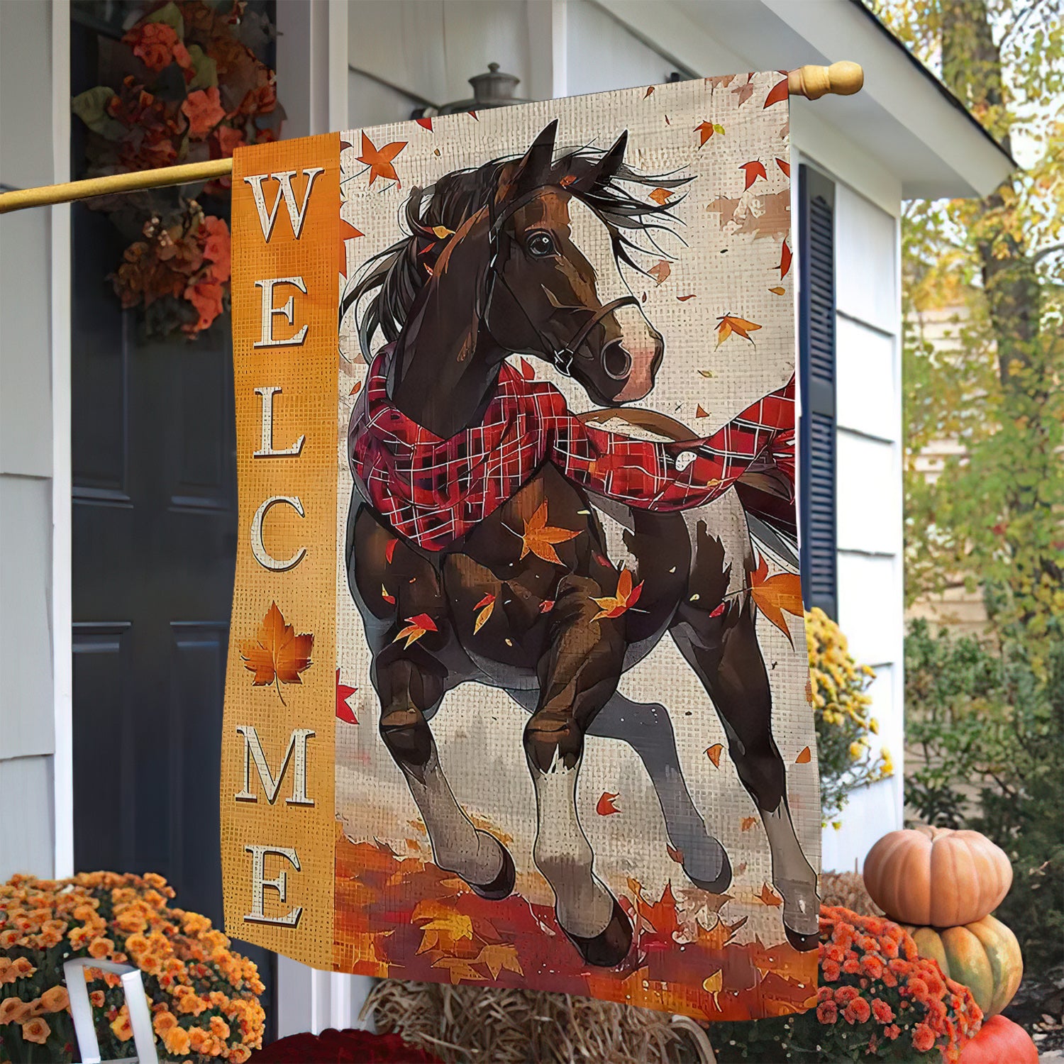 Thanksgiving Horse Garden Flag Welcome Thankful Season Home Decor Gift For Horse Lovers