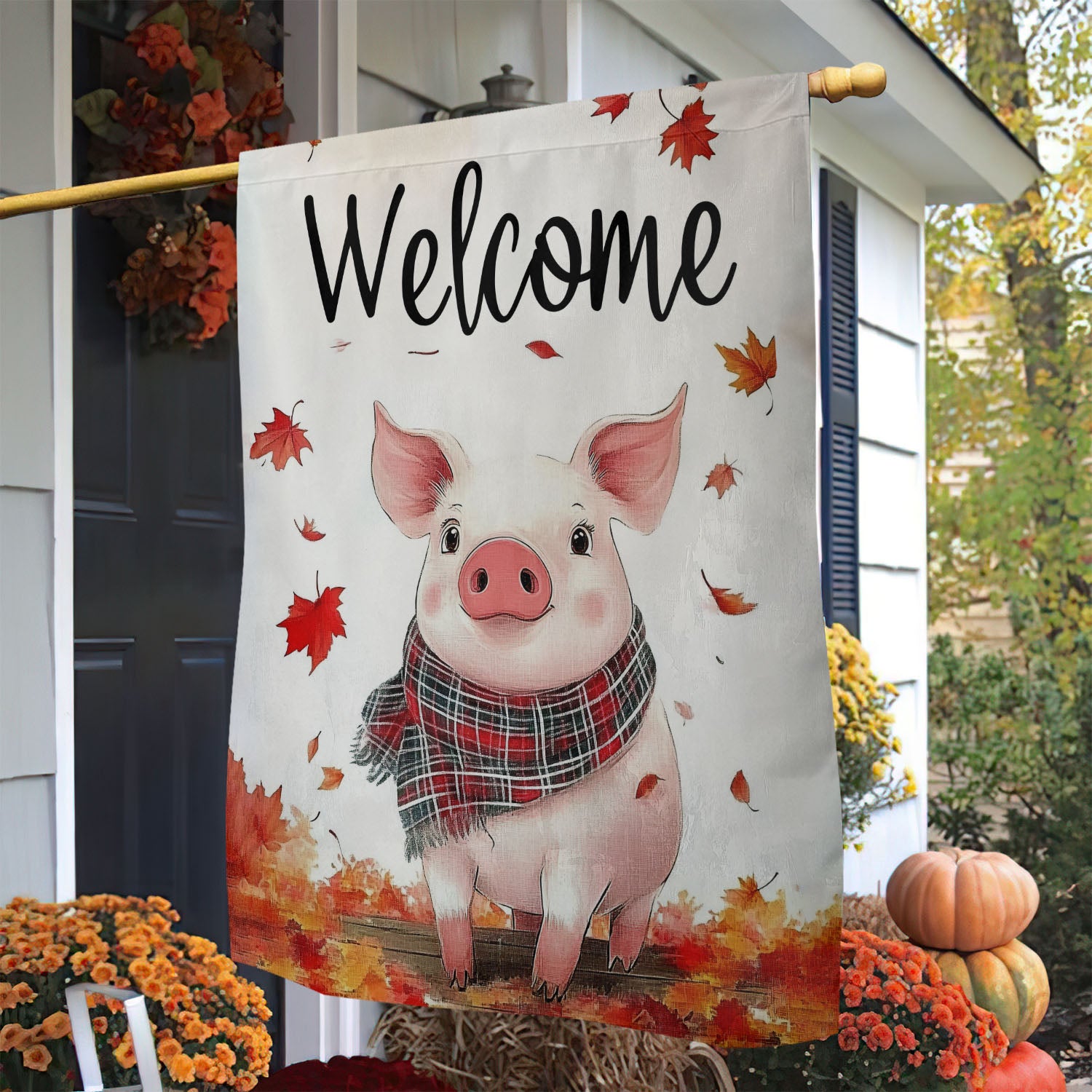 Thanksgiving Pig Flag Welcome Thankful Season Outdoor Decor Home Decor Gift For Pig Loves