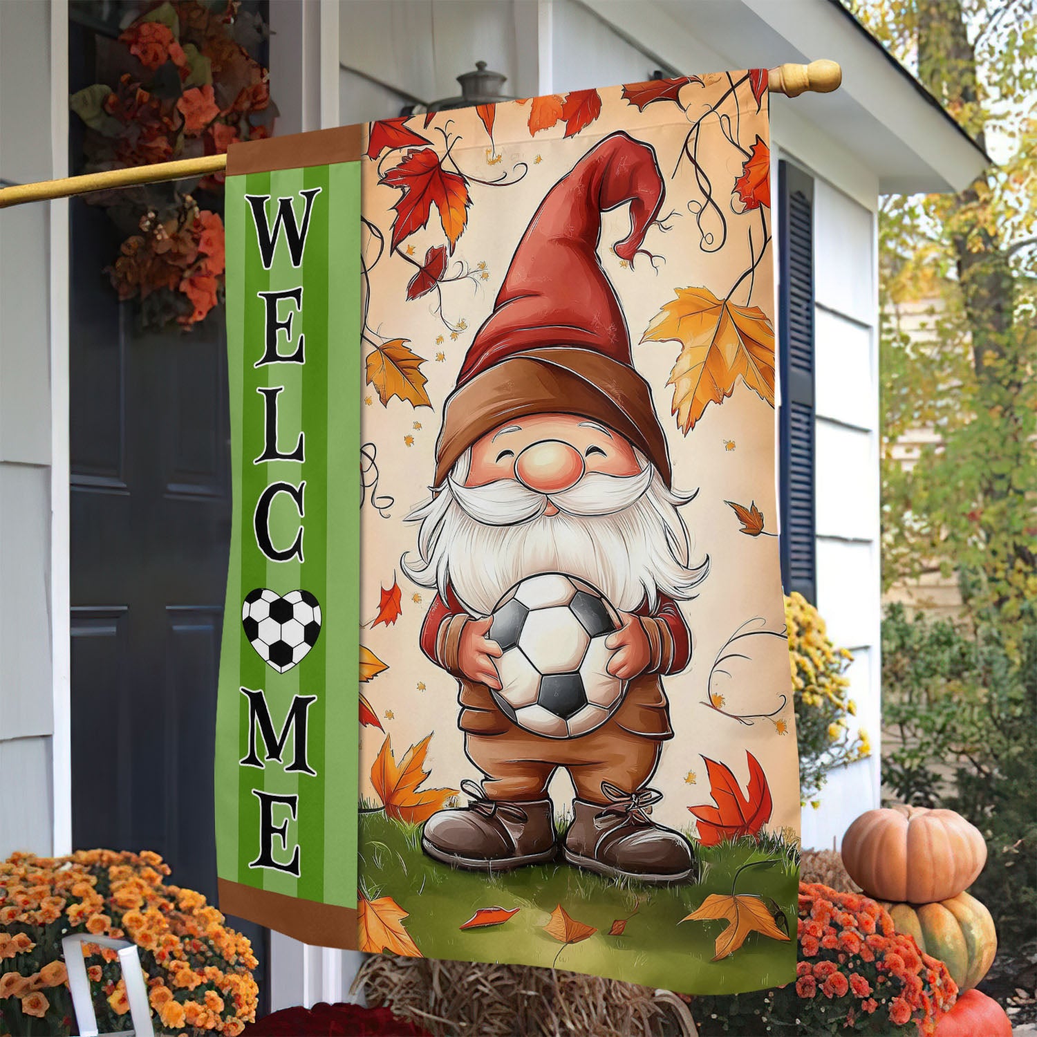 Thanksgiving Soccer Flag Welcome Thankful Season Outdoor Decor Yard Decor Gift For Soccer Fans