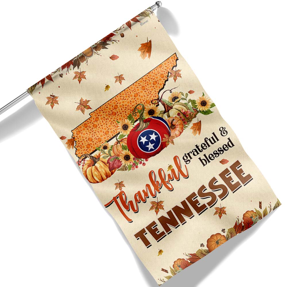 Thanksgiving Tennessee Flag Thankful Grateful And Blessed Halloween Pumpkin Fall Flag Tpt1