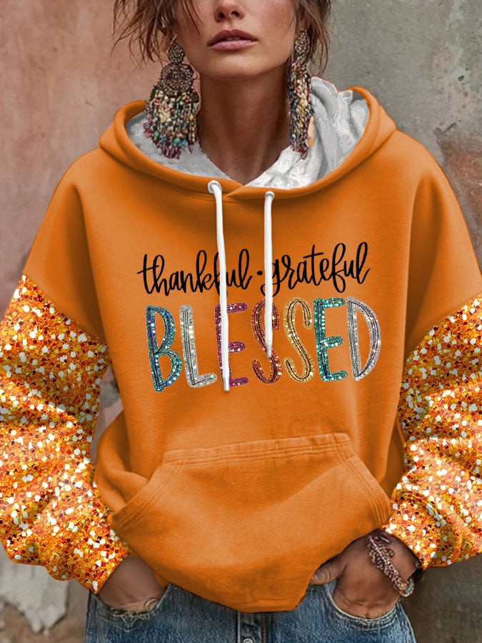 Thanksgiving Thankful Grateful Blessed Hoodie Best Thanksgiving Merch Gifts For Her