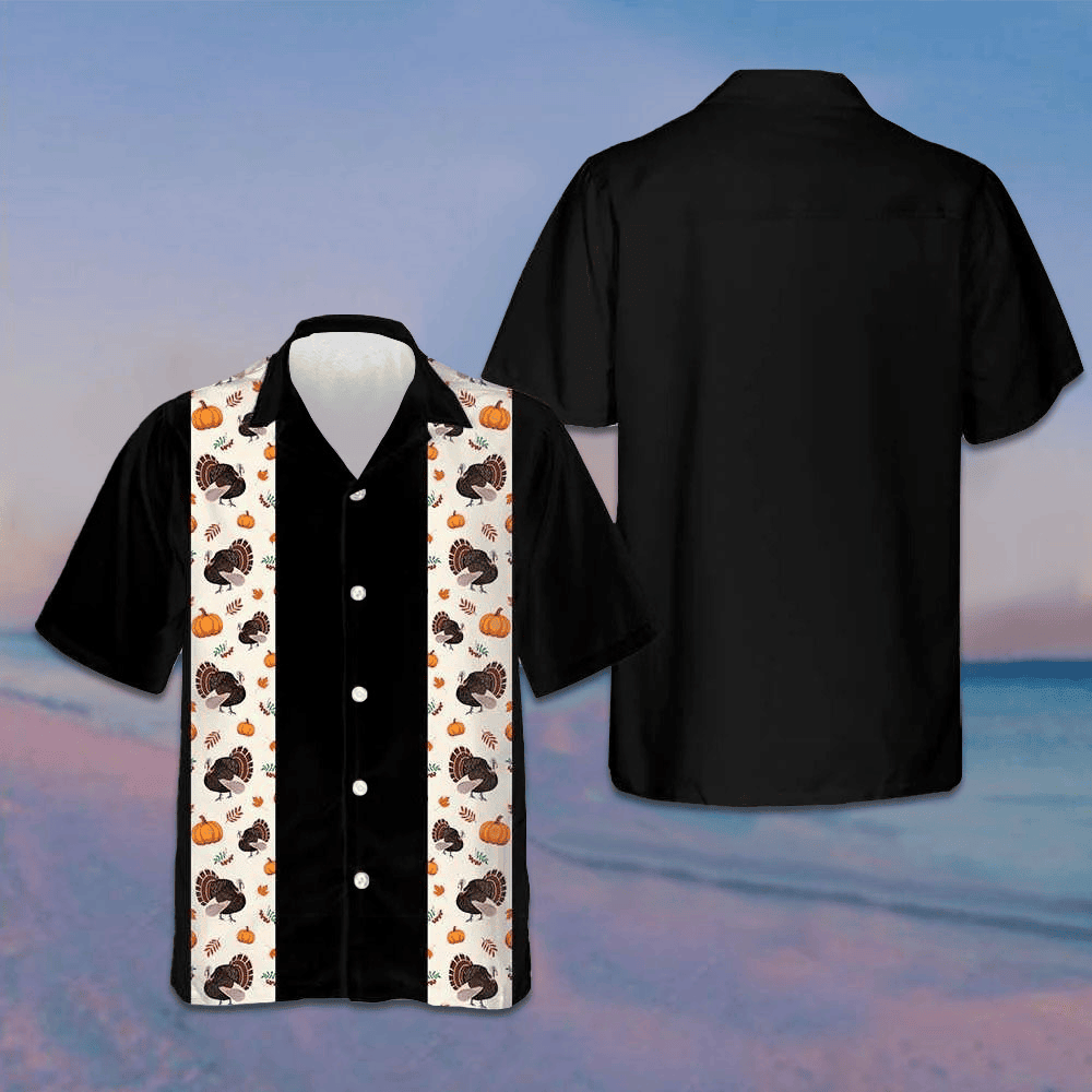 Thanksgiving Turkey Black Hawaiian Shirt Short Sleeve Button Up Shirt Gifts For Thanksgiving