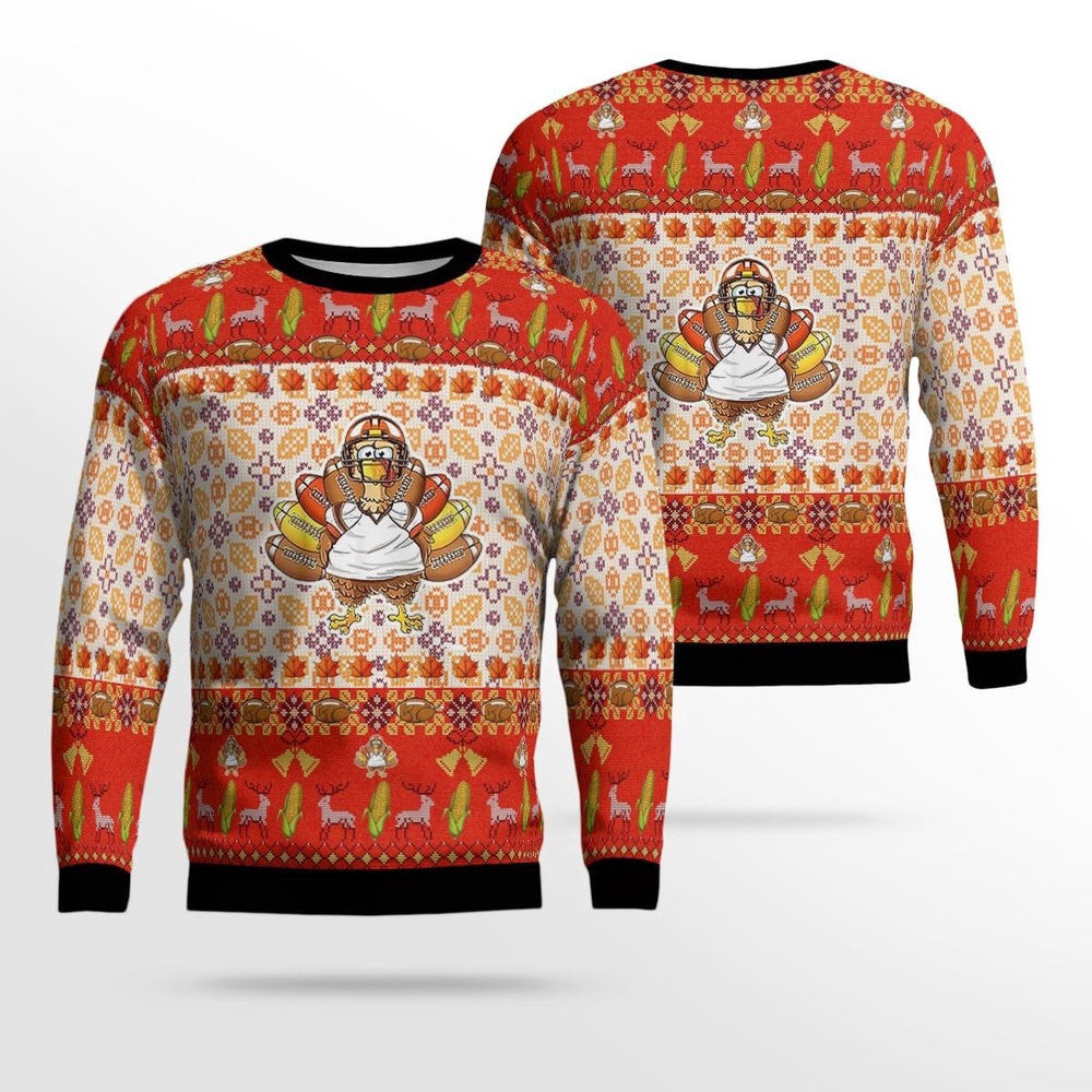 Thanksgiving Turkey Football Christmas Ugly Sweater Unisex Christmas Gift