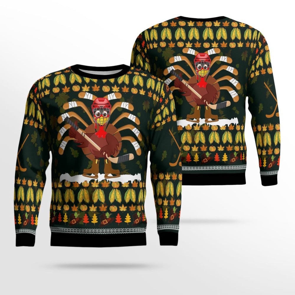 Thanksgiving Turkey Hockey AOP Ugly Sweater Unisex Christmas Gift