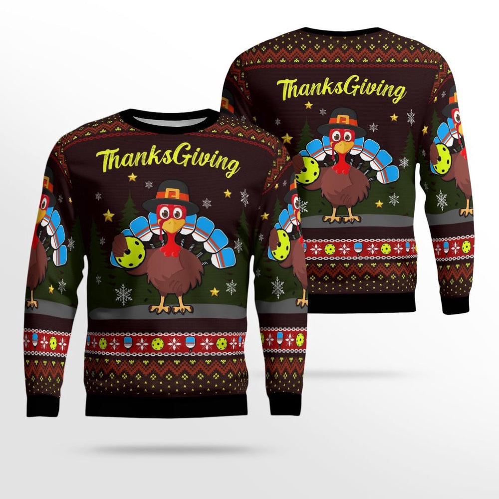 Thanksgiving Turkey Pickleball AOP Ugly Sweater Unisex Christmas Gift