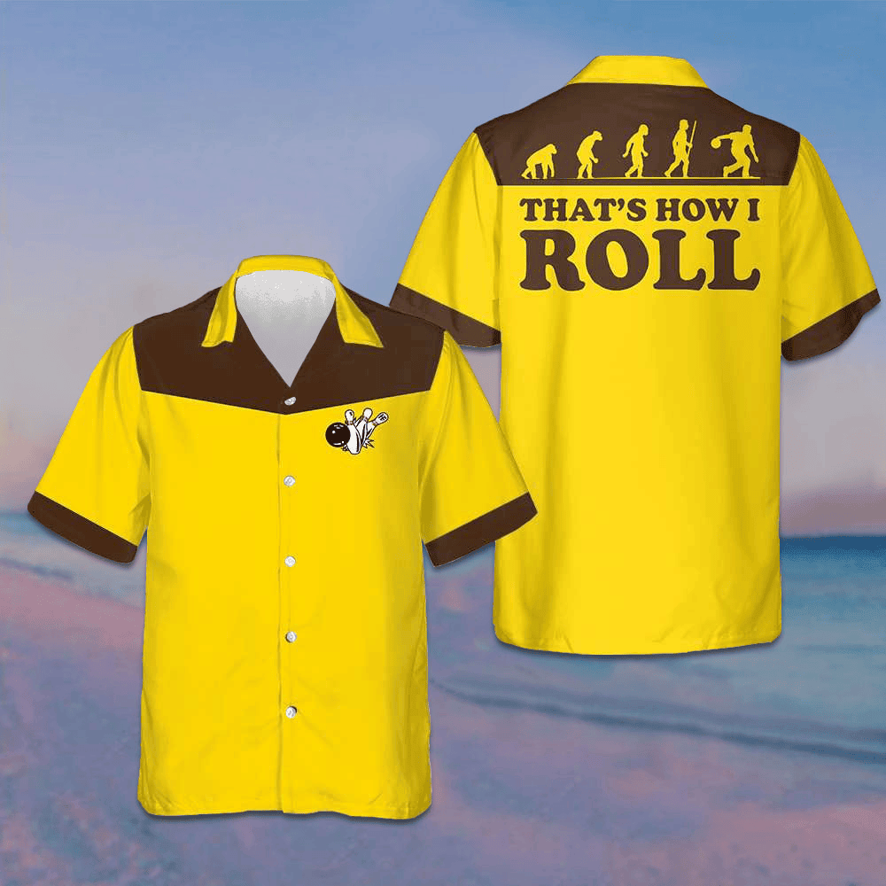That's How I Roll Bowling Evolution Hawaiian Shirt Yellow Button Up Shirt Gifts For Bowlers That's How I Roll Bowling Evolution Hawaiian Shirt Yellow Button Up Shirt Gifts For Bowlers