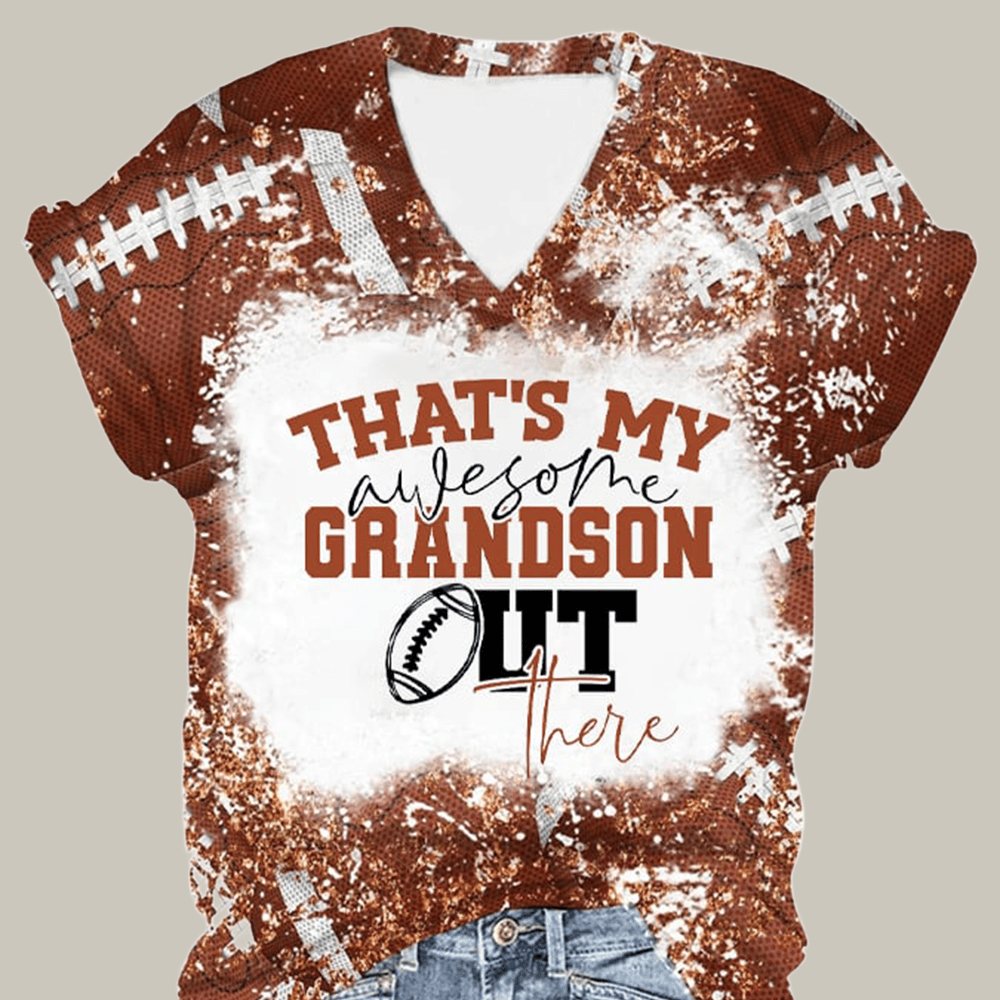 That's My Awesome Grandson Out There V-Neck Shirt Football Clothes Game Day Gear