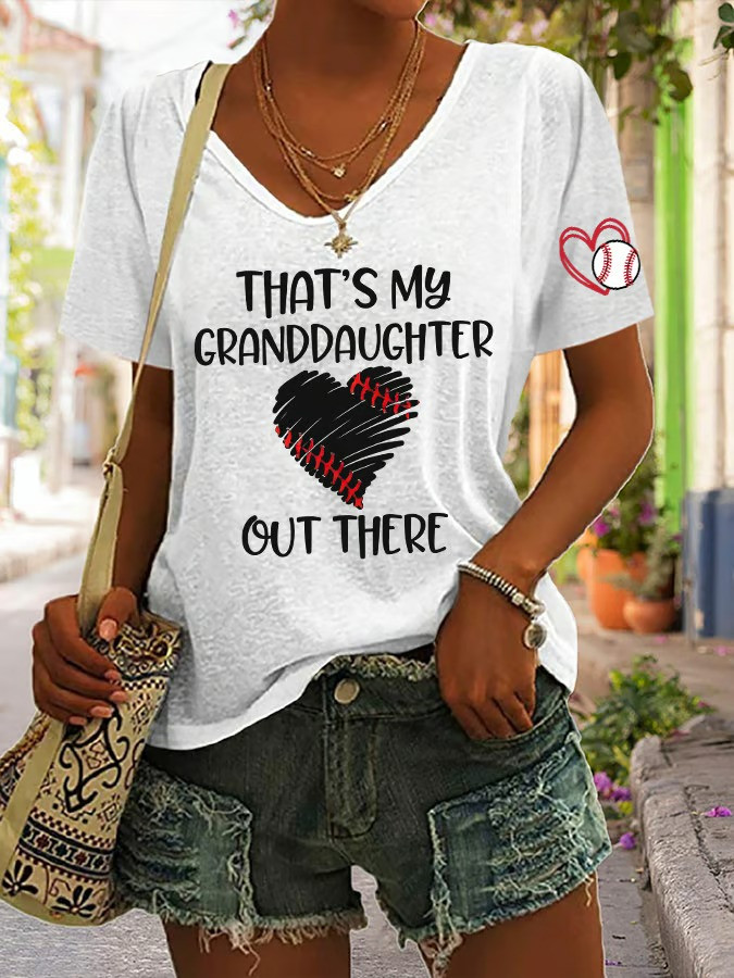 Thats My Granddaughter Out There V-Neck Shirt Baseball Fan Gear Proud Grandma Shirt Best Gift For Grandparents