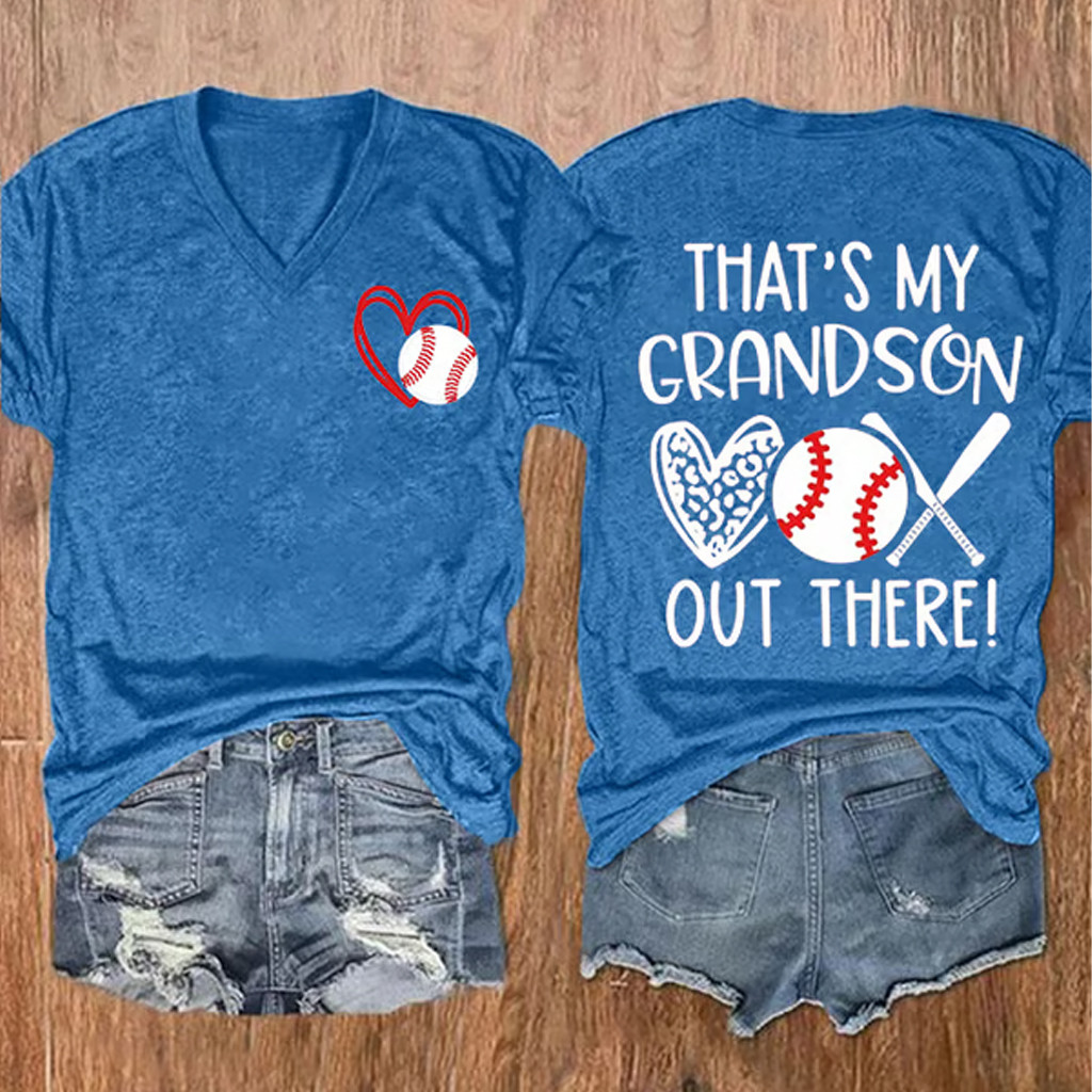 That's My Grandson Out There Baseball V-Neck T-Shirt GameDay Shirts Gifts For Baseball Fans That's My Grandson Out There Baseball V-Neck T-Shirt GameDay Shirts Gifts For Baseball Fans