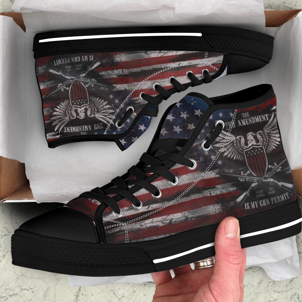 The 2nd Amendment Is My Gun Permit Shoes Vintage USA Flag Pro Gun Rights Patriotic Sneakers