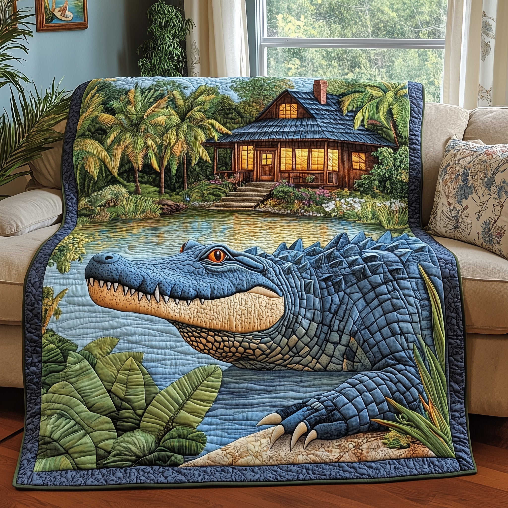 The Alligator Secret Haven Quilted Blanket Nice Throw BlanketCrocodile Gifts Items