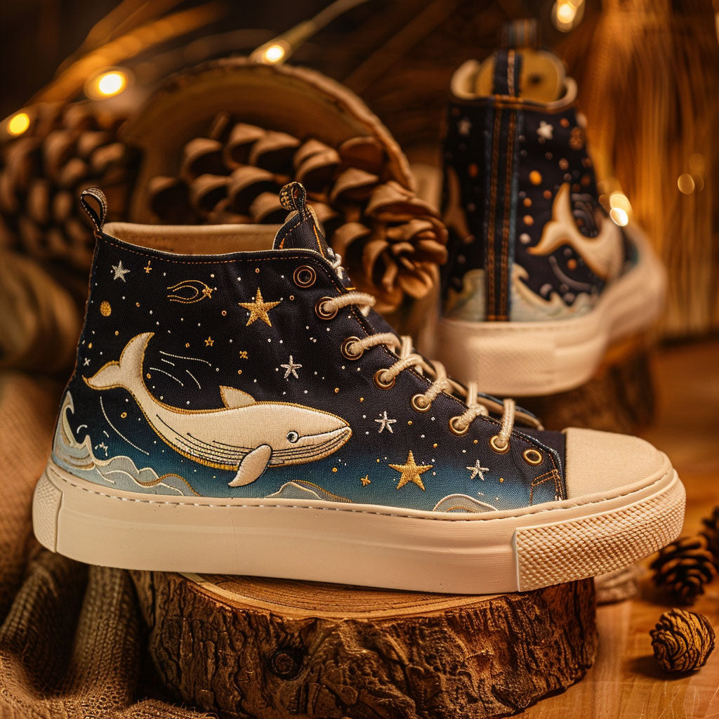 The Astral Whale Canvas High Tops Winter Merch Style
