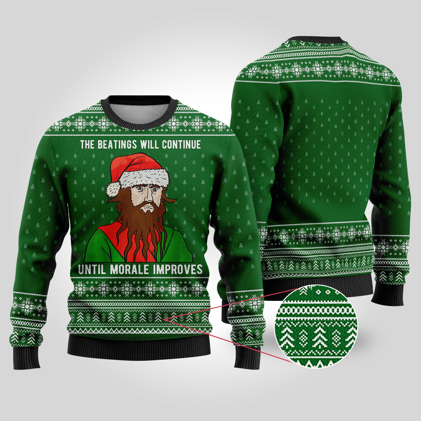 The Beatings Blackbeard Forest Green Funny Ugly Christmas Sweater Cute Christmas Sweatshirt for Holiday Spirit