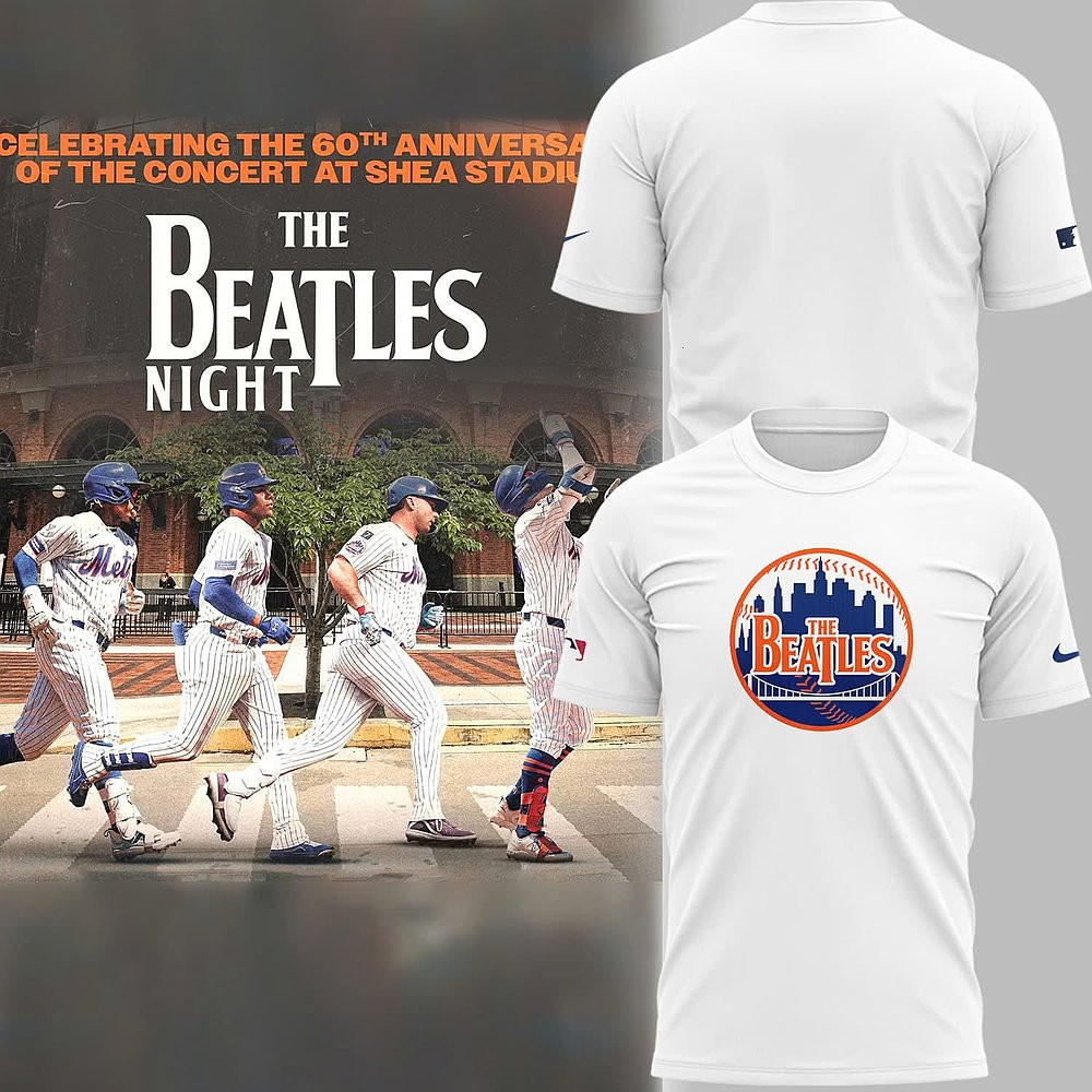 The Beatles Night x New York Mets Limited White T-Shirt