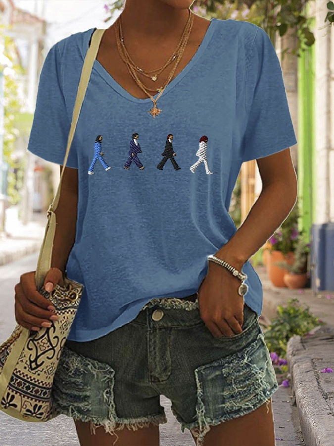 The Beatles On Abbey Road V-Neck T-Shirt Women's Honor Legends The Beatles Fan Gifts For