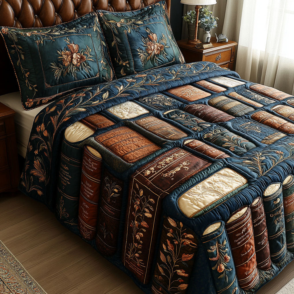 The Bibliophiles Bliss Quilted Bedding Set Cute Bedroom Decor Book Presents For Him