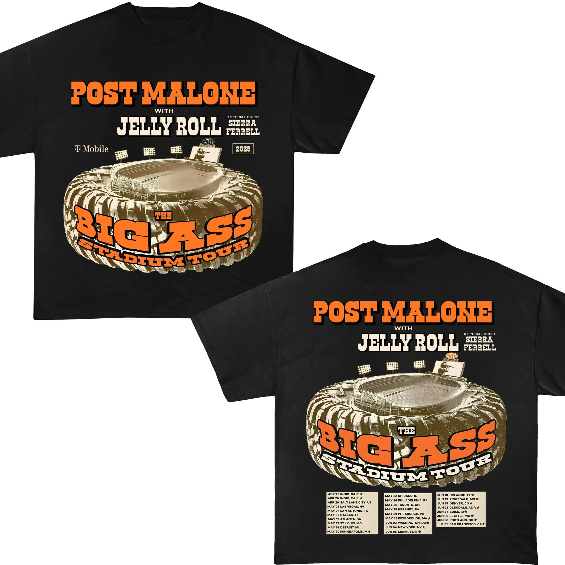 The Big Ass Stadium Tour Merch Shirt Post Malone With Jelly Roll 2025 Best Fan Clothes