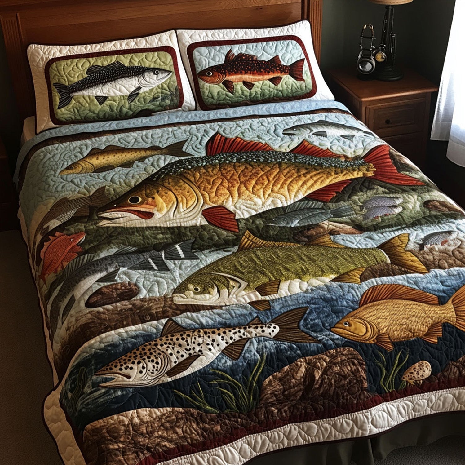 The Big Catch Quilted Bedding Set Bed Decor Gifts For Fishermen Who Have Everything