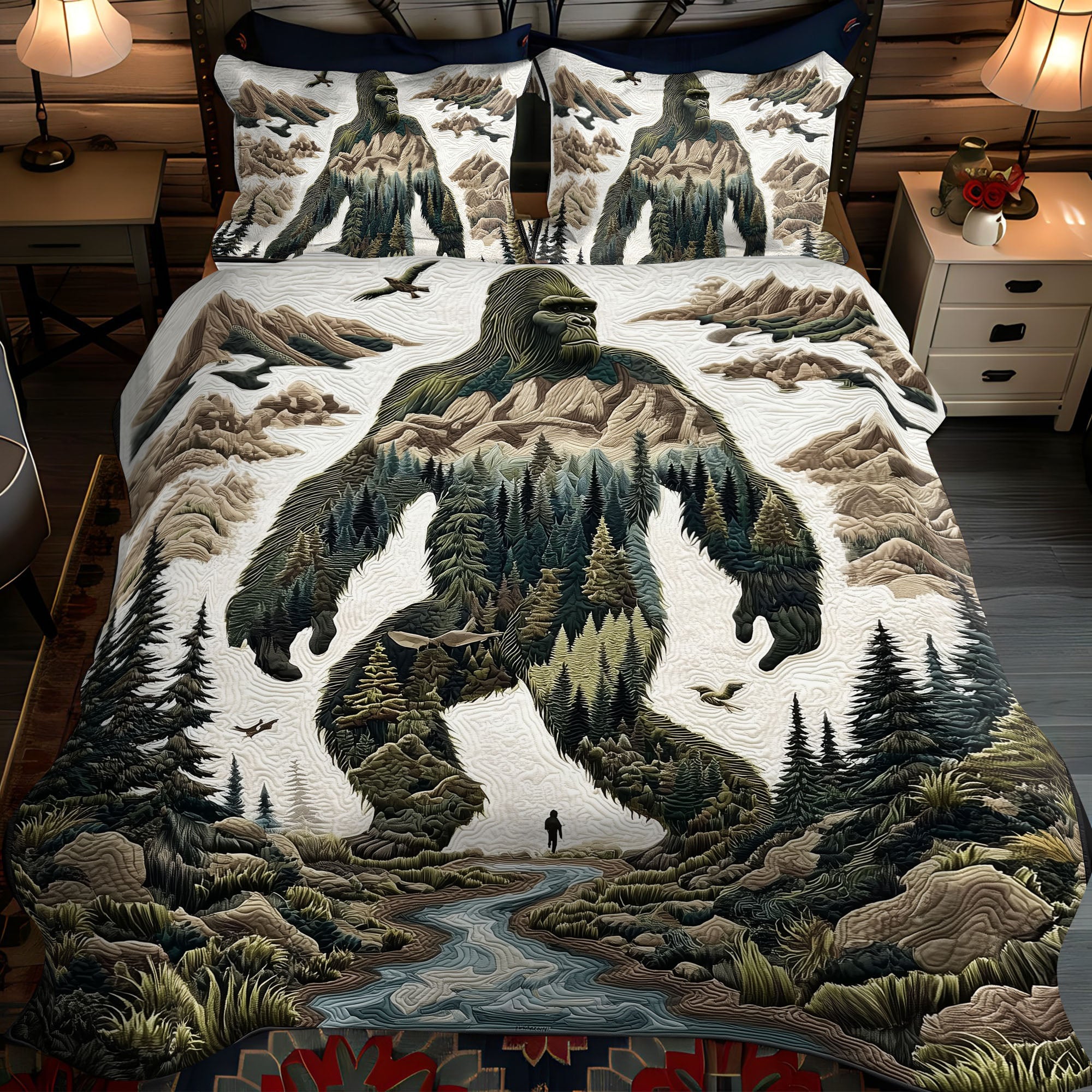 The Bigfoot Mystery Quilted Bedding Set Cute Room Decor Unique Sasquatch Gifts
