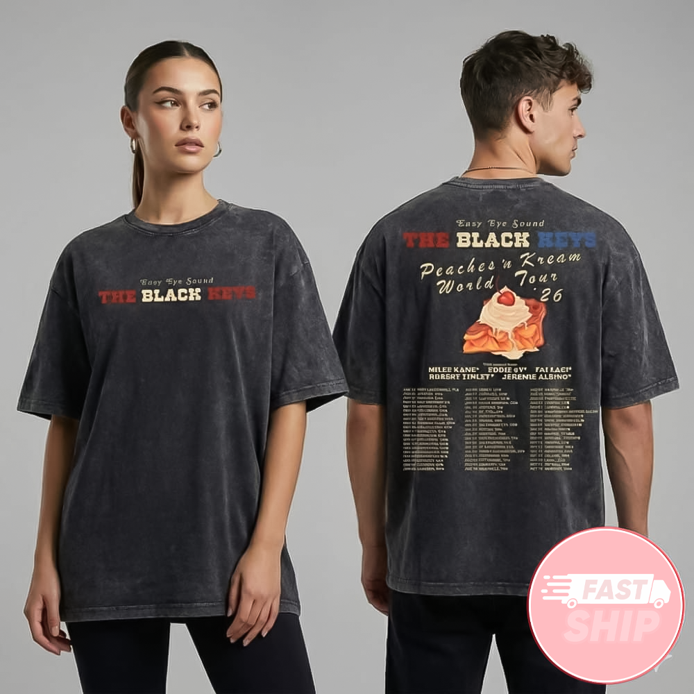 The Black Keys Peaches And Kream World Tour 26 April And October 2026 Poster Washed T-Shirt The Black Keys Peaches And Kream World Tour 26 April And October 2026 Poster Washed T-Shirt