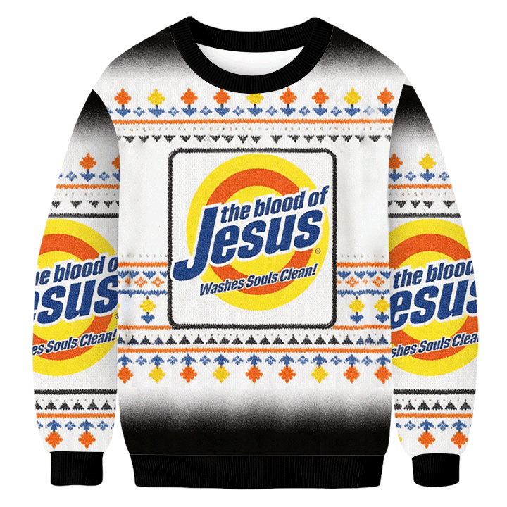 The Blood Of Jesus Ugly Sweater Jesus Christ Christian Clothing Gifts For Him