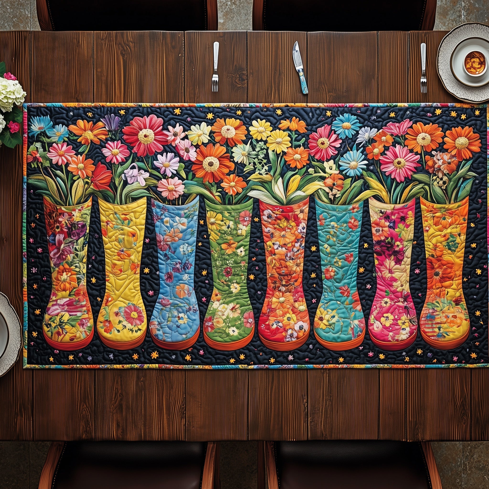 The Bloom Boot Line Quilted Table Runner Cozy Christmas Table Runner