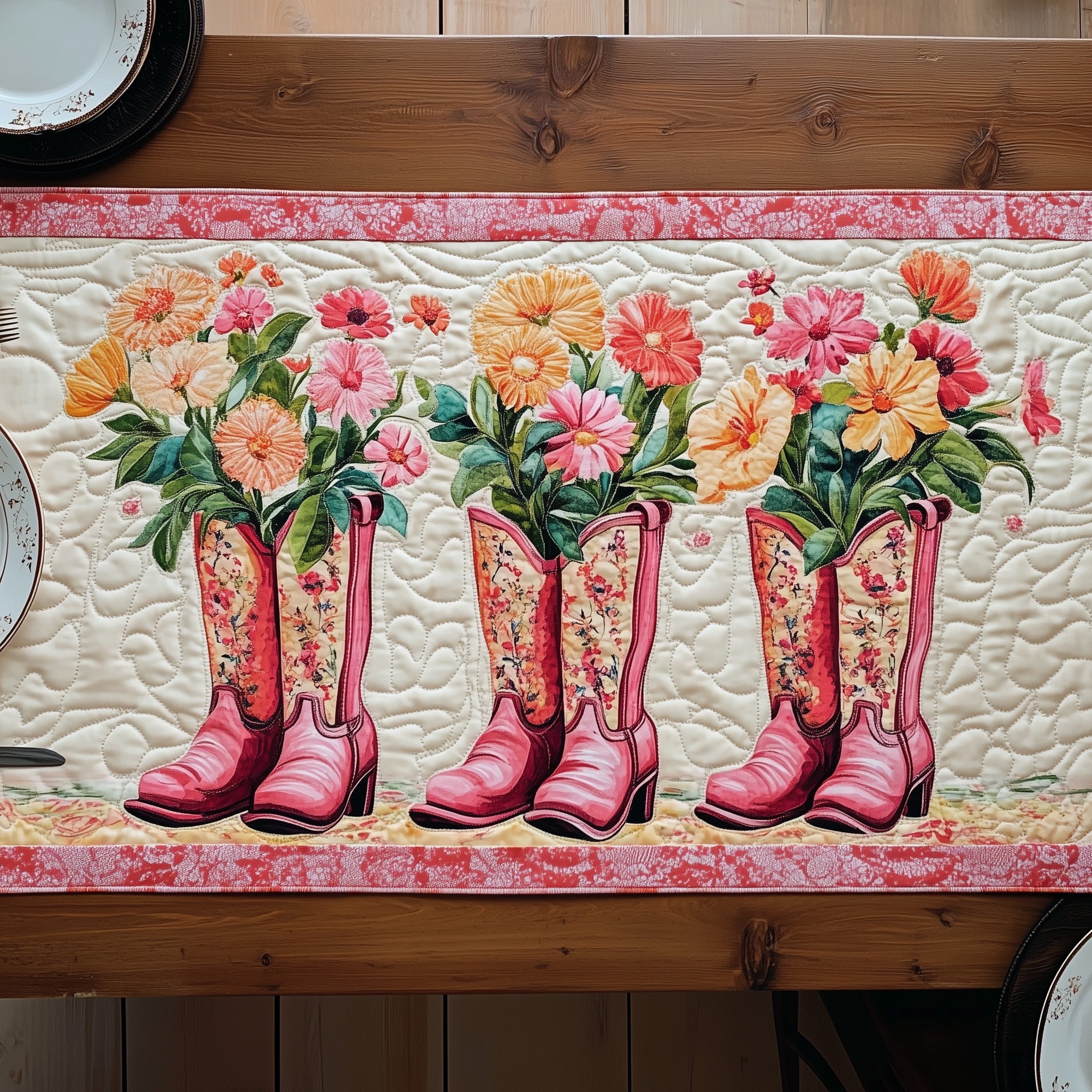 The Bloom Boot Line Quilted Table Runner Festive Table Runner for Dining Table