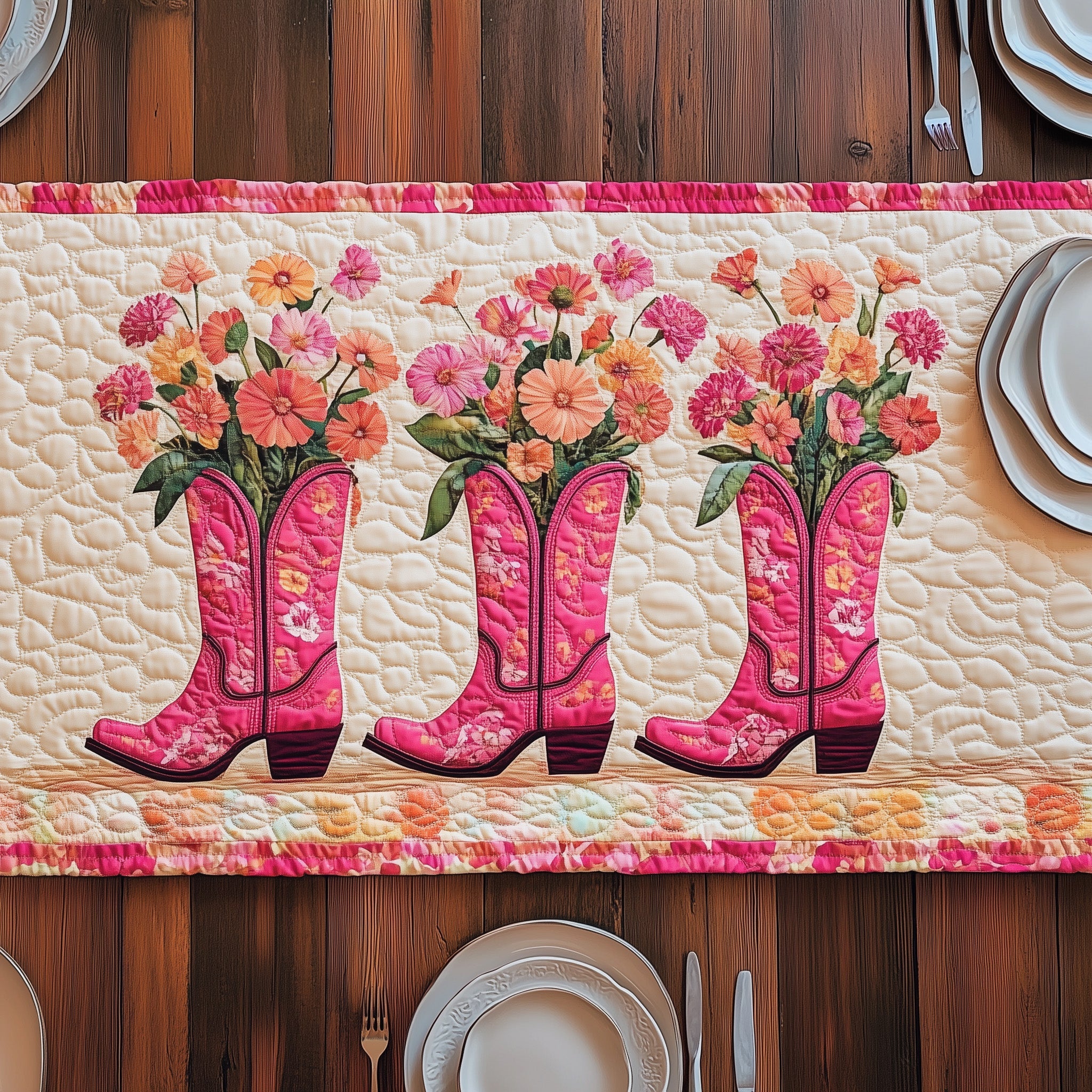 The Bloom Boot Line Quilted Table Runner Holiday Table Runner Decoration