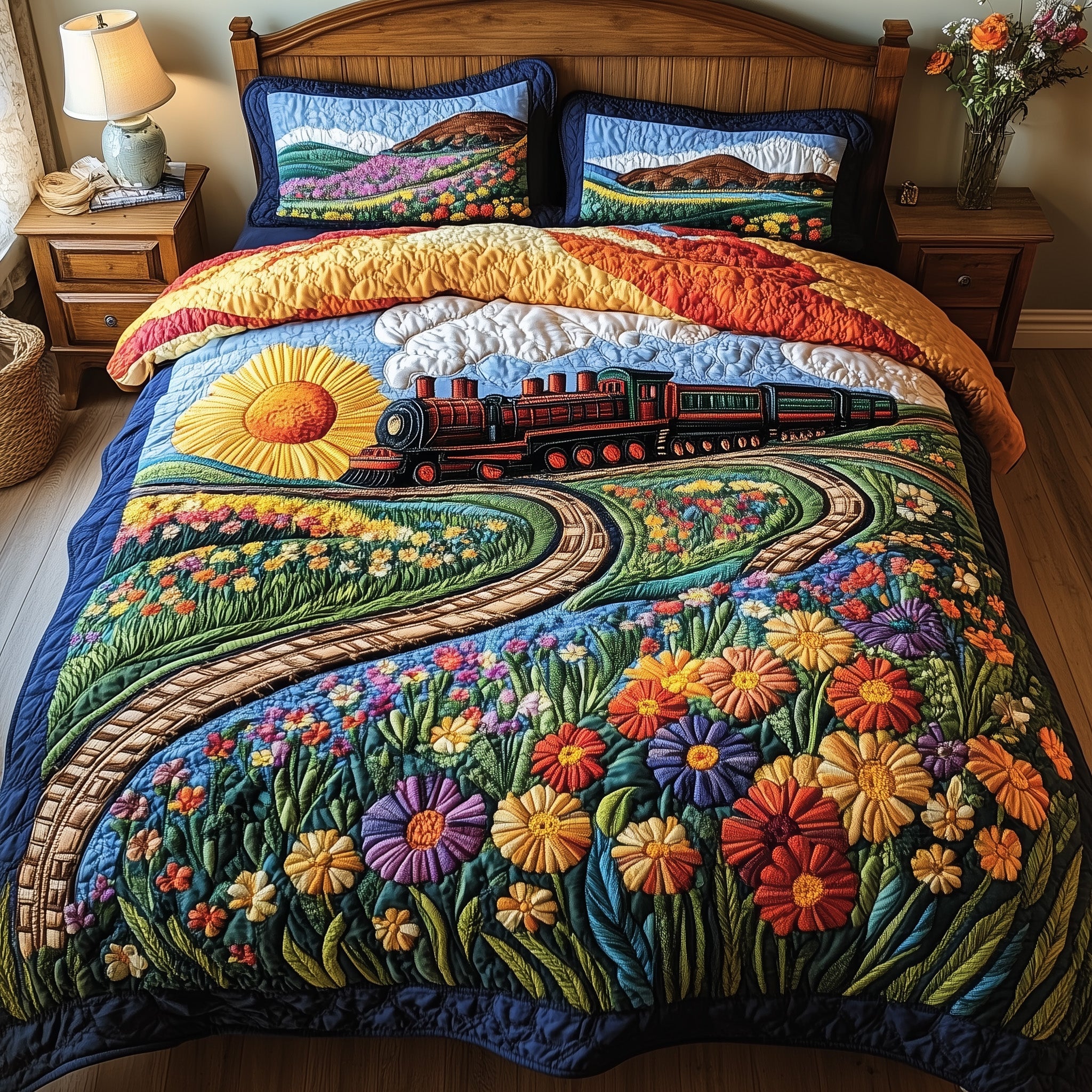 The Bloom Express Quilted Bedding Set Duvet Cover Merchandise Train Gifts For Dad