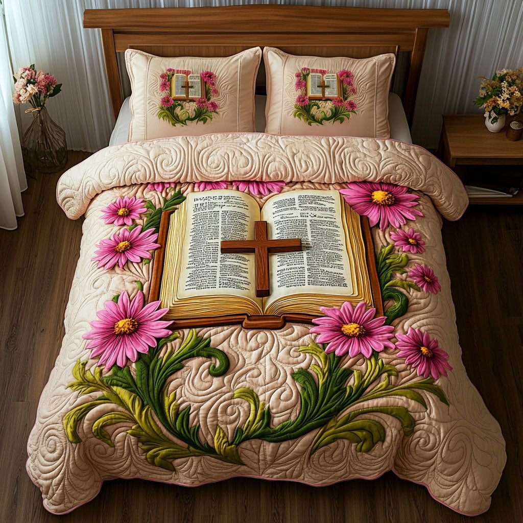 The Blooming Cross Quilted Bedding Set Best Bed Sheet Set Unusual Christian Gifts