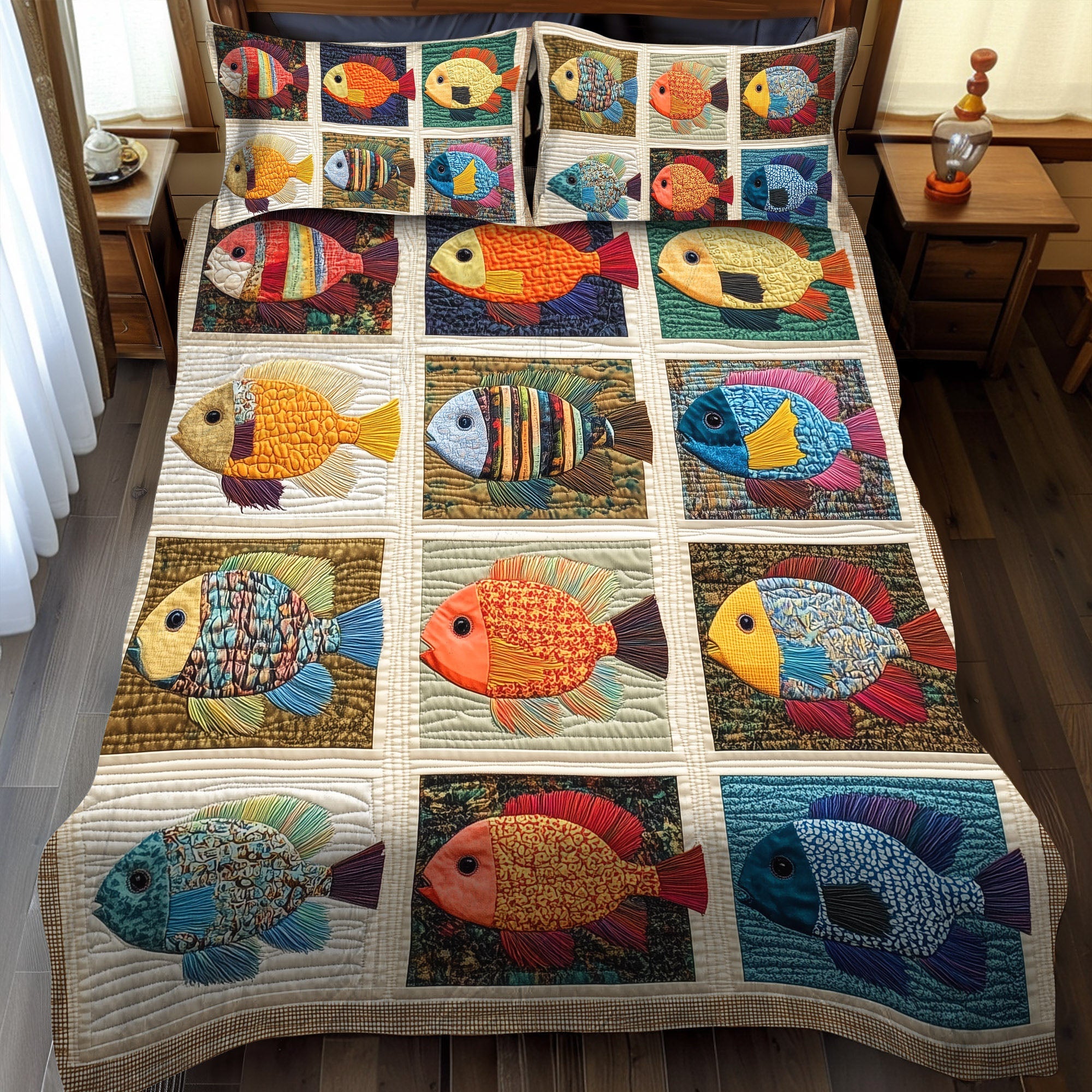 The Bluegill Haven Quilted Bedding Set Bedroom Decorations Gifts For People Who Like Fishing