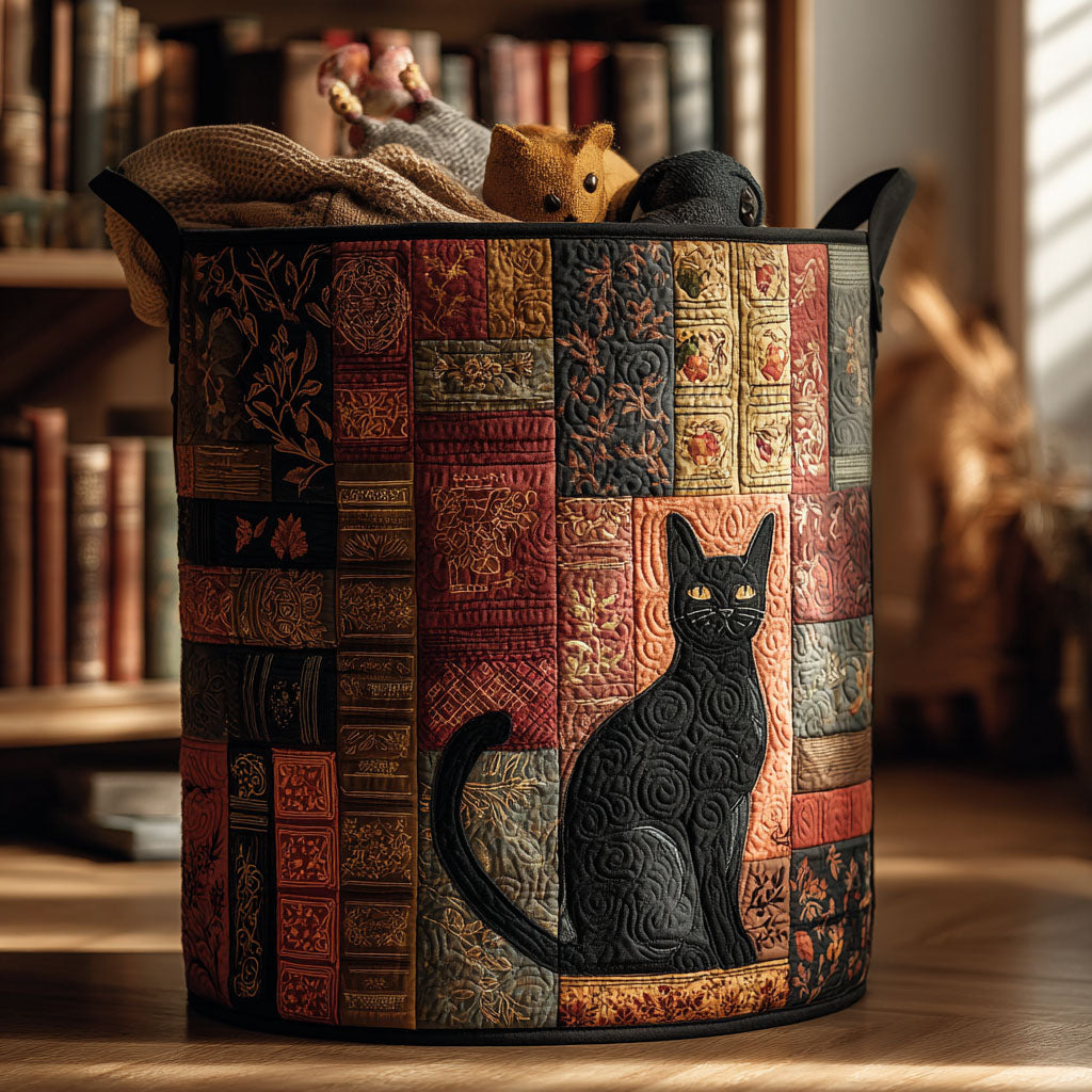 The Bookish Cat Quilted Laundry Basket Home Essential Gift Quilted Laundry Basket with Style