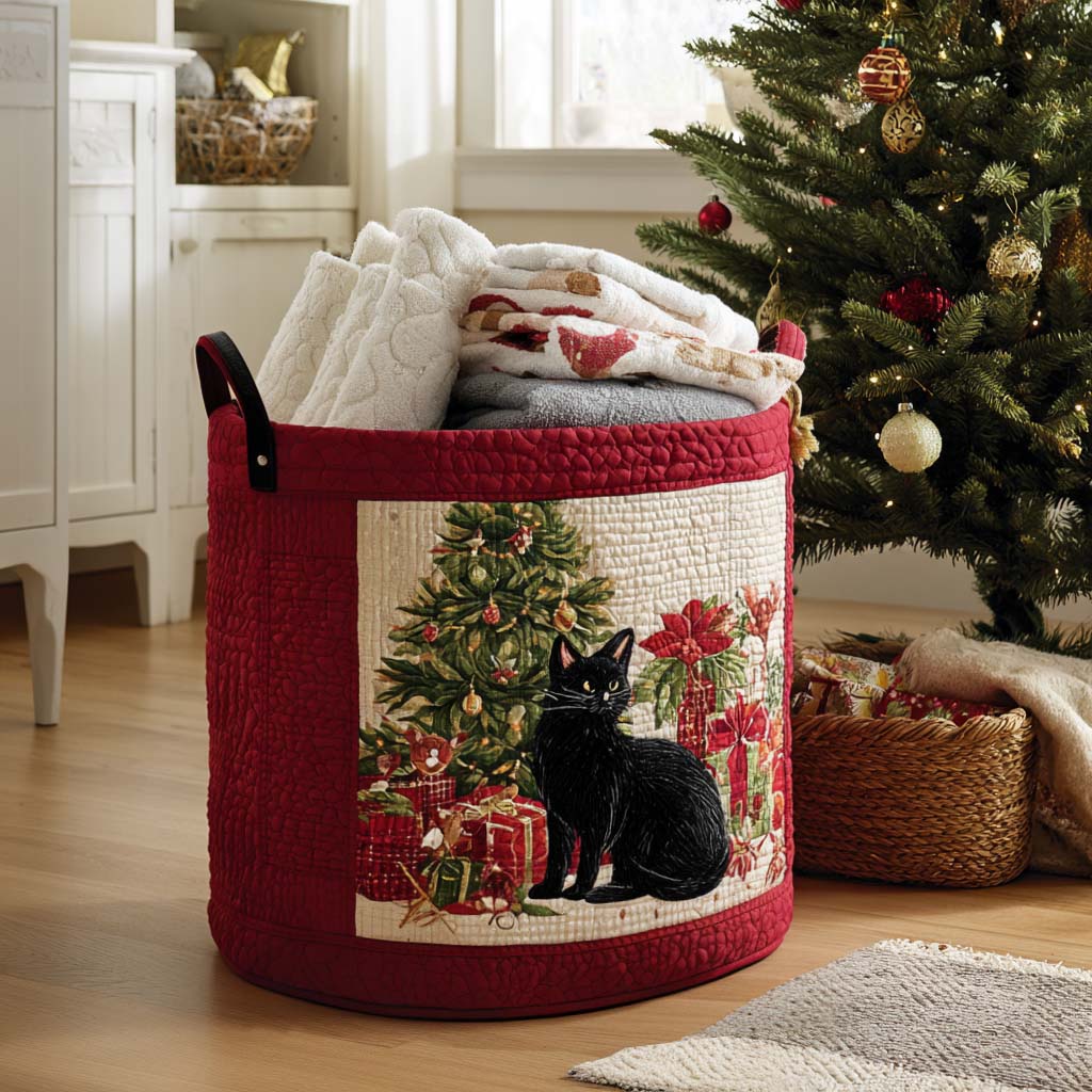 The Bookish Kitty Christmas Quilted Laundry Basket Ideal Present For Newlyweds