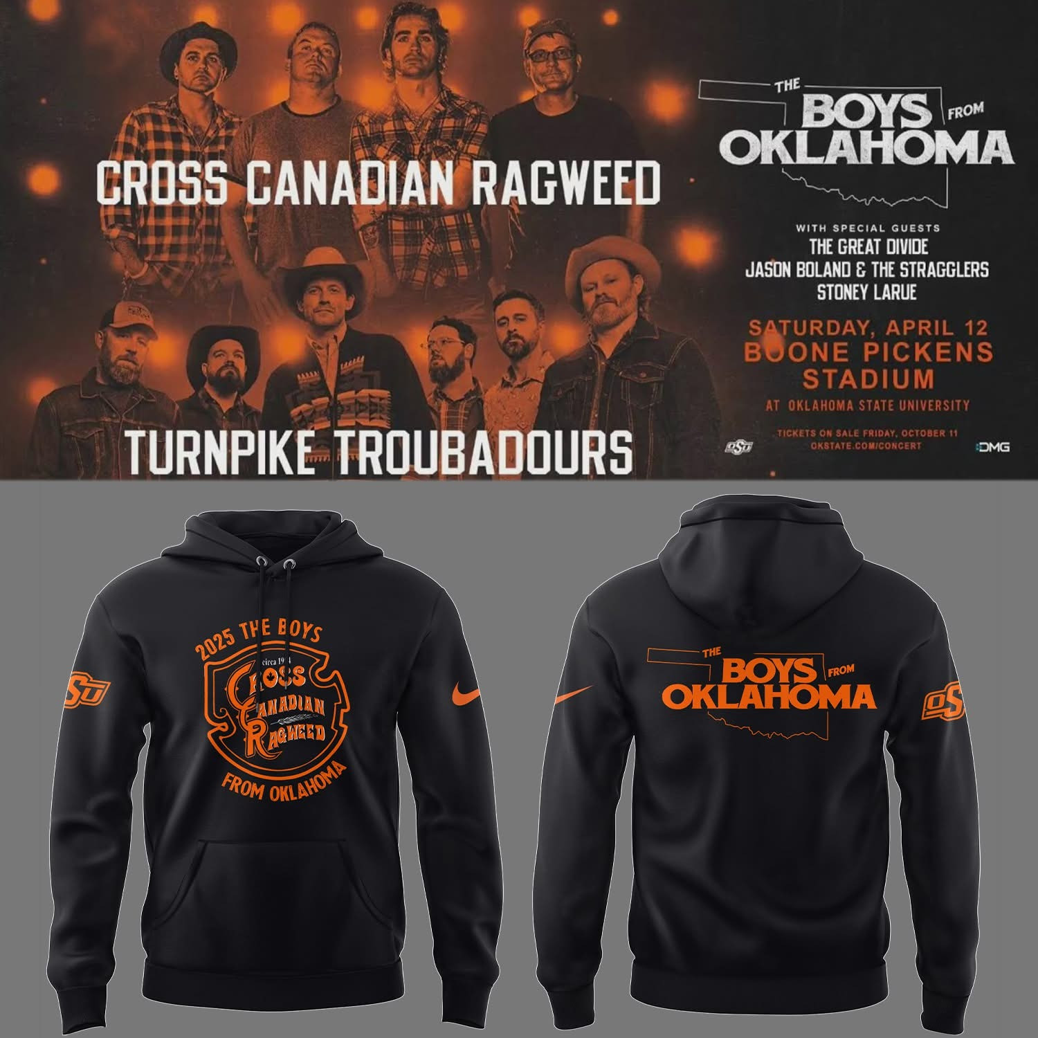 The Boys From Oklahoma Cowboys Hoodie OSU Cross Canadian Ragweed Fan Merch Apparel