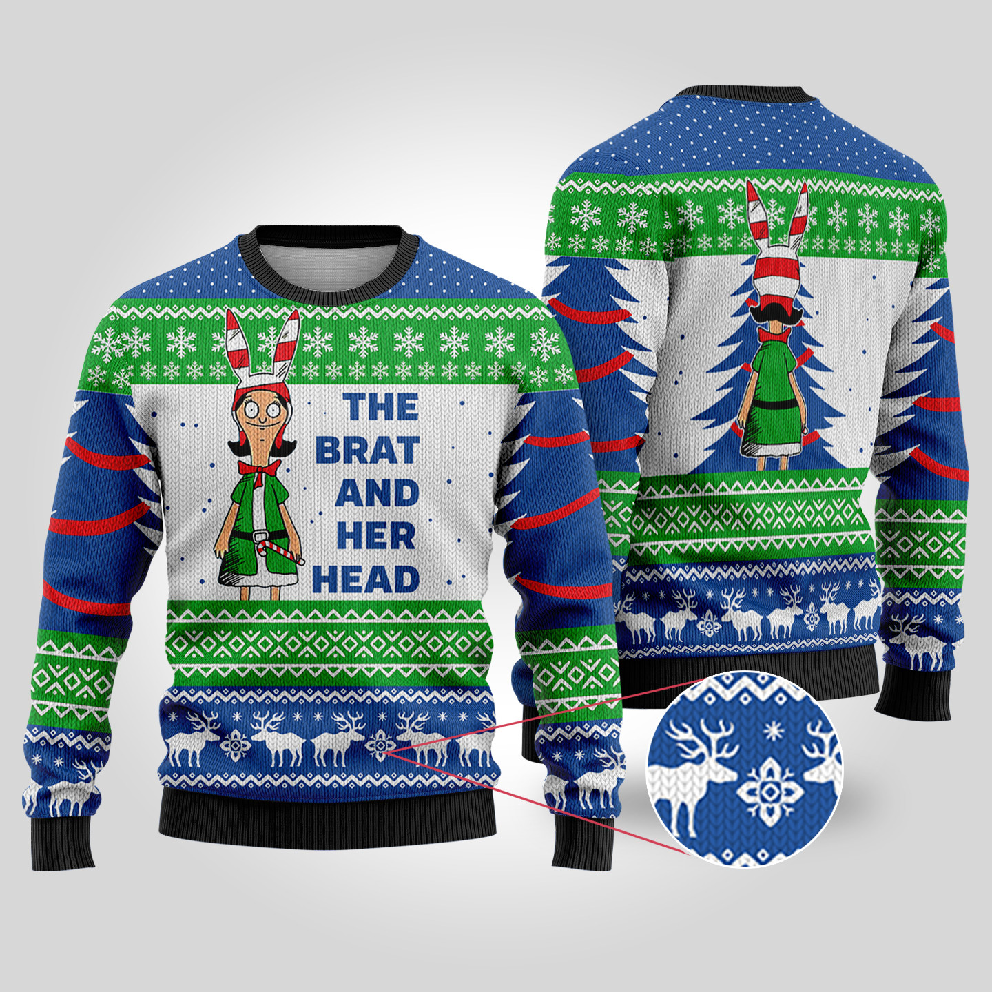 The Brat And Her Head Bobs Burger Ugly Sweater Royal Seasonal Gift Merch for Cozy Christmas Vibes
