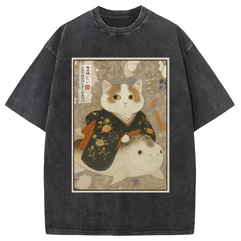 The Cat and the Art of Getting Lost Washed T-Shirt Funny Aesthetic Trendy Apparel Gifts For BFF