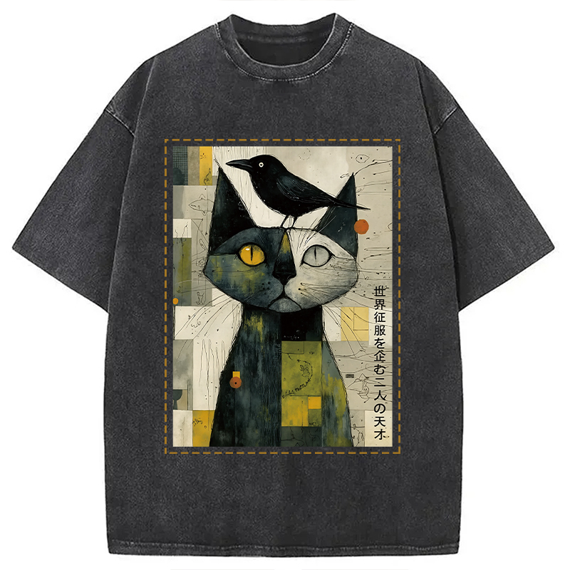 The Cat And The Crow Are Planning Washed T-Shirt Trendy Everyday Casual Outfit Gifts For Friends