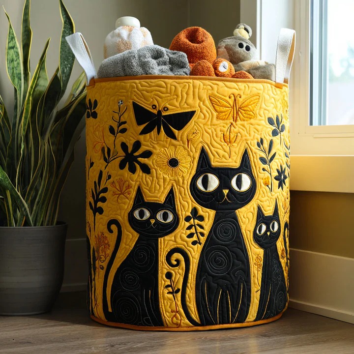 The Cat Crowd Quilted Laundry Basket Boho Multiple Cats Home Storage Best Gift For Cat Lovers